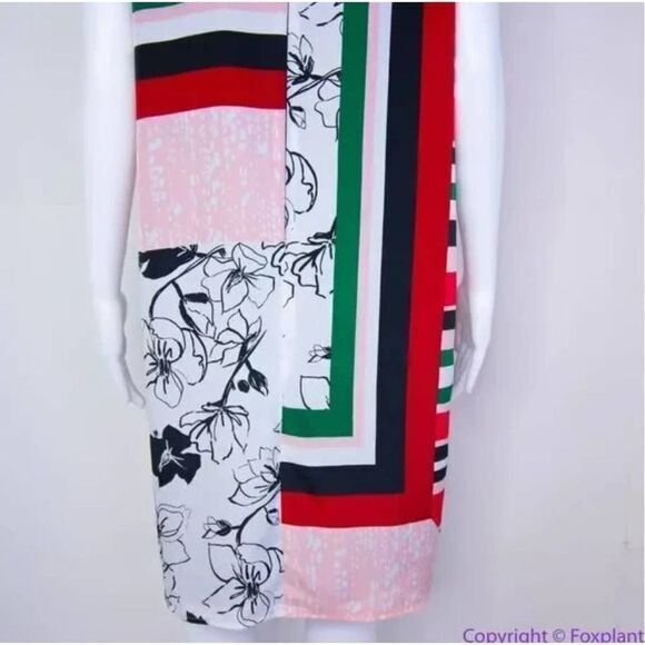 NEW SLNY floral print tie neck color block sleeveless dress, women's size 16W - Picture 9 of 16